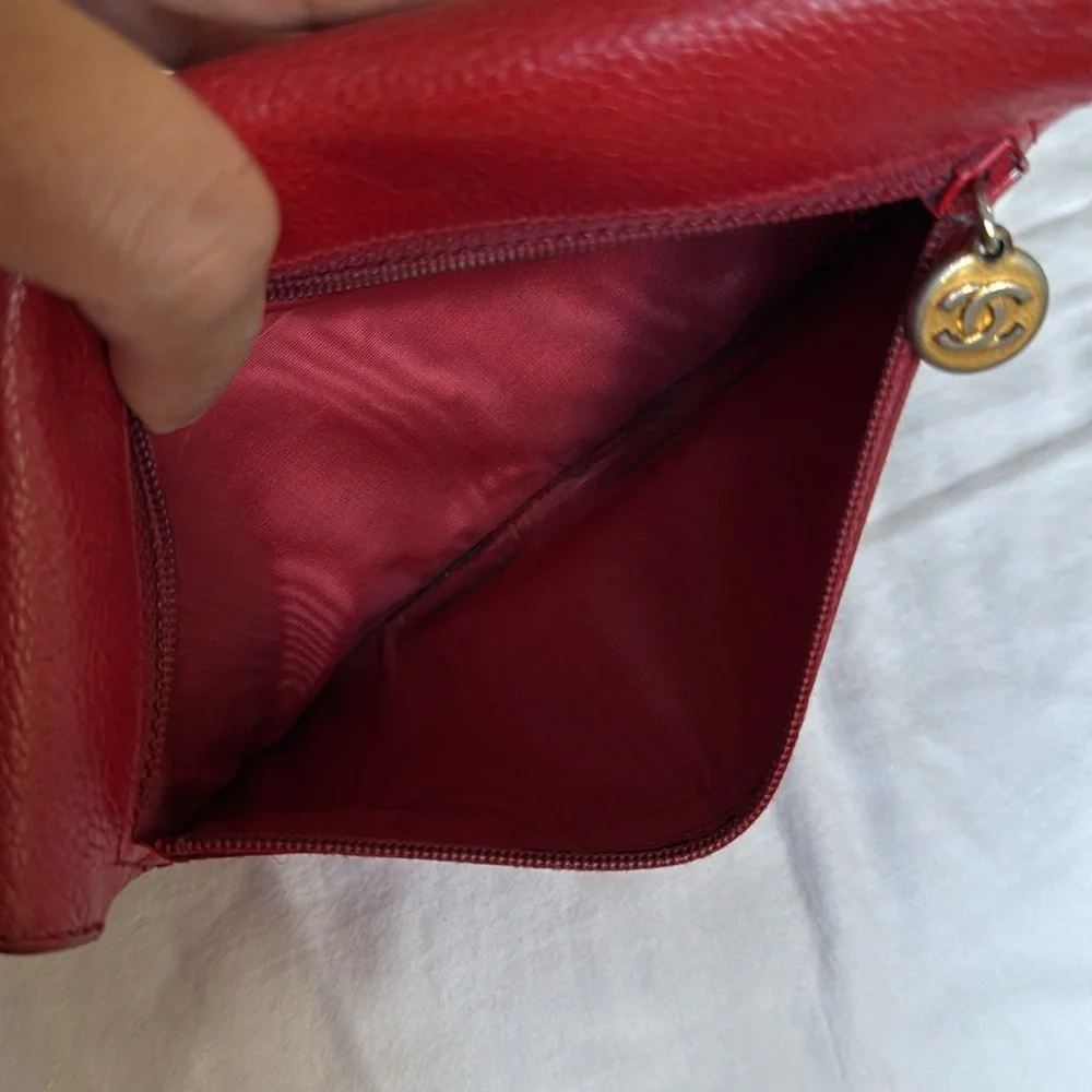 Chanel Red Caviar Leather Wallet Clutch Vintage - Picture 6 of 11